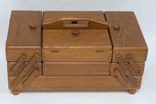 Vintage Wood Accordion Fold Out Sewing Box Ba...