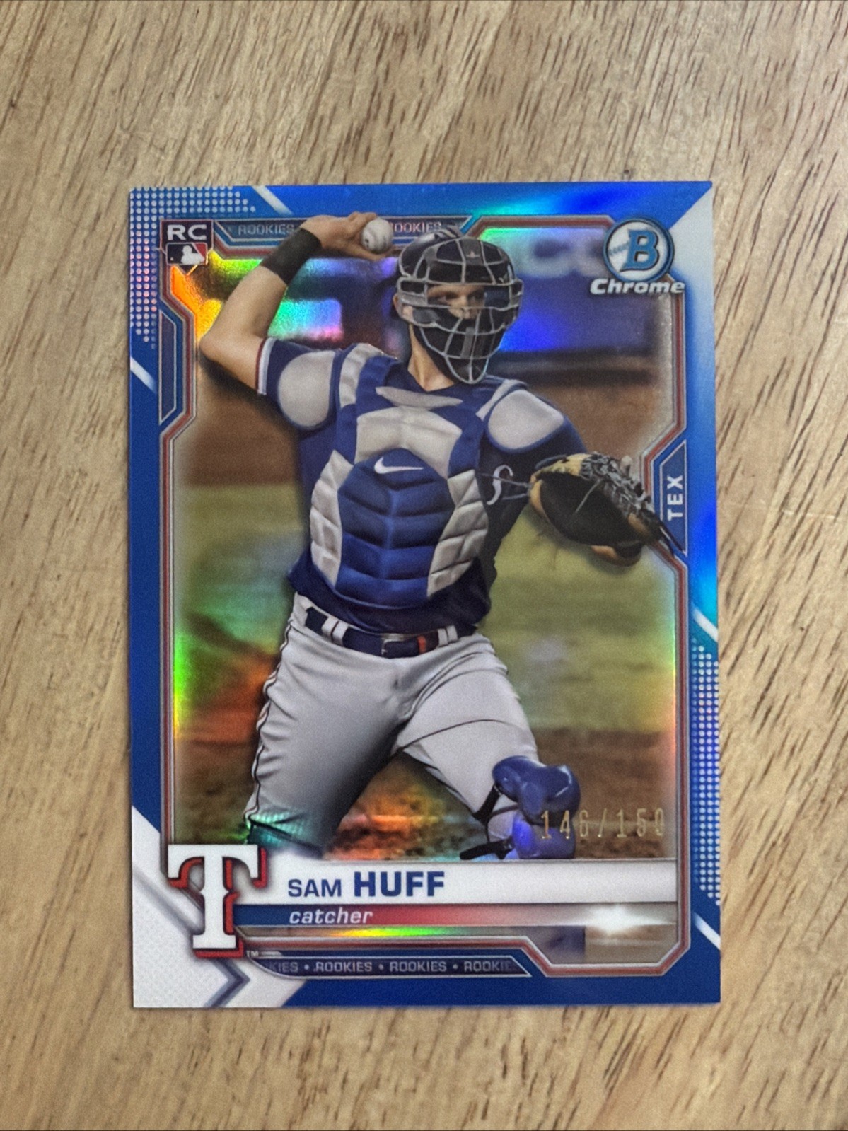 Sam Huff 2021 Bowman Chrome Blue Refractor /150 #91 Texas Rangers