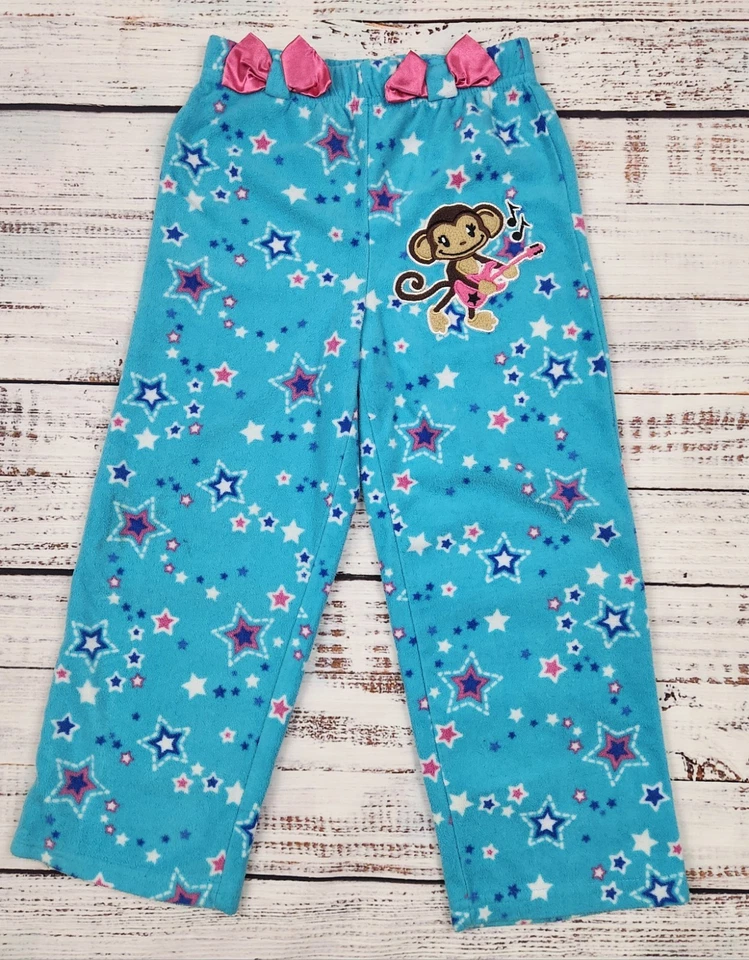 Pantalones de pijama polar Y2K de colección para niñas estrellas mono guitarra estampado azul rosa talla 5/6 Foto 2 de 4