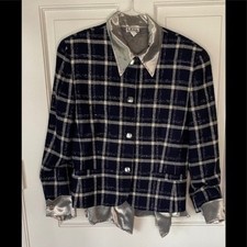 Classic Pendleton Navy Silver Metallic Thread Plaid 100 Virgin Wool Blazer 14
