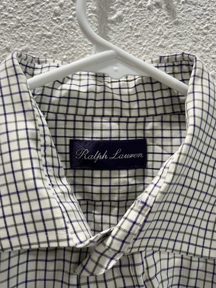 Ralph Lauren 紫色标签正装衬衫格子牛津 100% 棉意大利 16.5 码 — 第 2/4 张图片