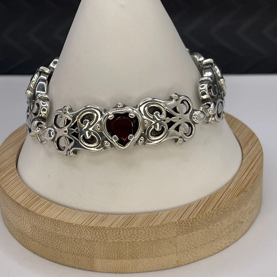Brazalete Brighton Endless Love Heart Link Cristal Rojo Plata Pergamino Ajustable Foto 3 de 4
