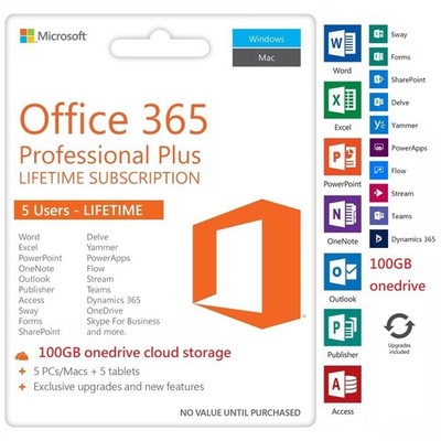 Microsoft Office 365 Pro Plus für 5 Geräte - lebenslanges Konto für Mac Win iOS