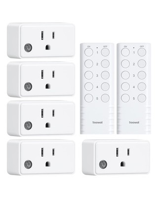 5 Remote Control Outlet Switch Plugs, 200ft Range, 15A, White, ETL/FCC Listed