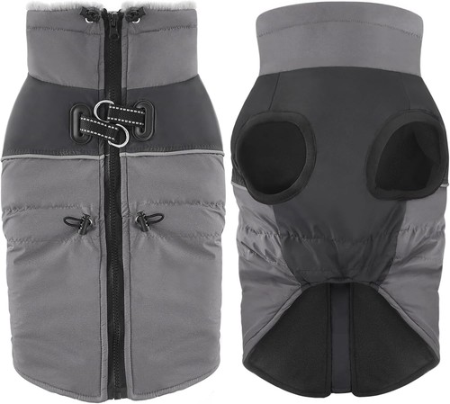 (Grey, 2XL) Waterproof Dog Coat Winter Jackets,Windproof Pet Clothes Large Jumpe