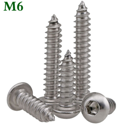 M6 304 Stainless Steel Button Head Hex Socket Self Tapping Screws Wood Screws