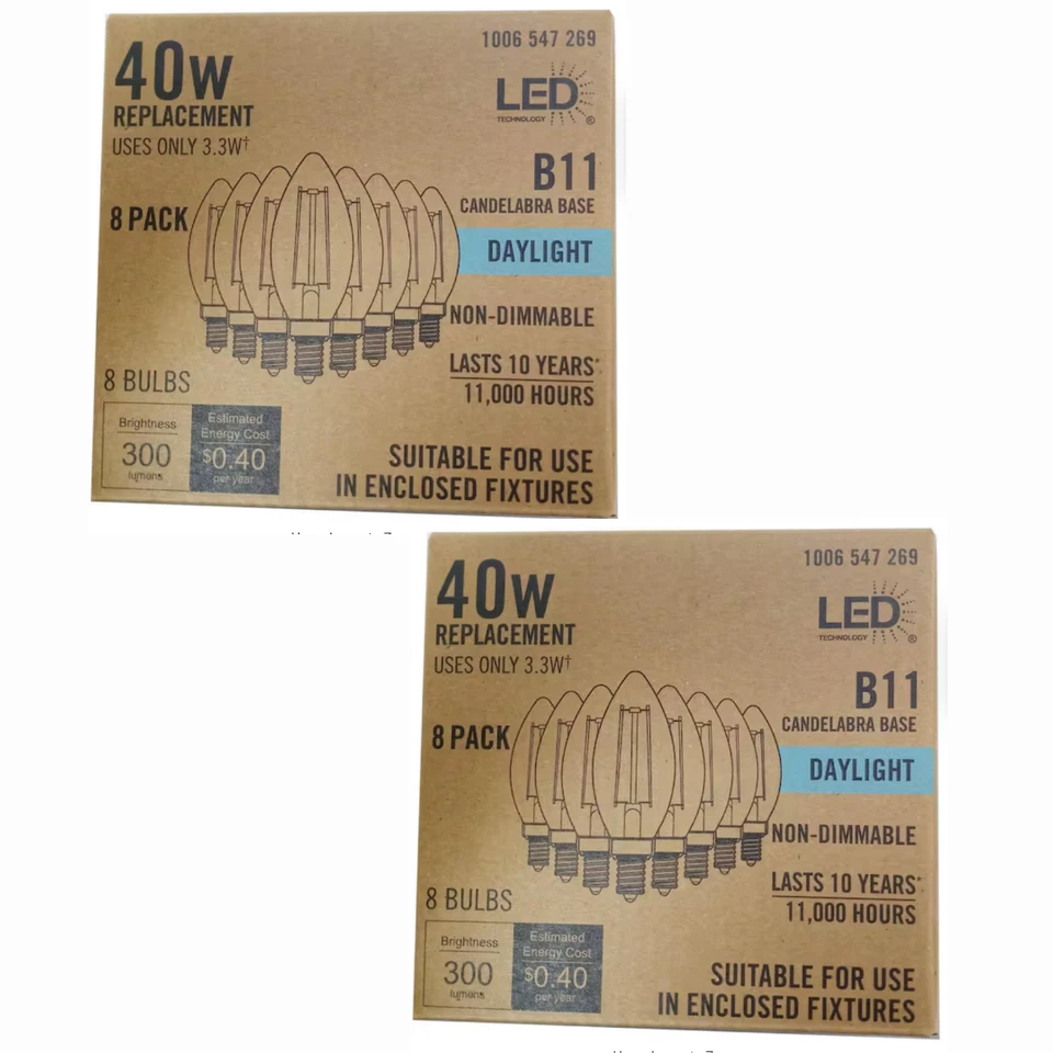 16pk 40W LED Light Bulb B11 Vintage Edison Daylight 5000K Clear Non-Dimmable - Image 2 of 4