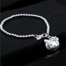 Hello kitty Bracelet 925 sterling silver ball chain New locket pendant