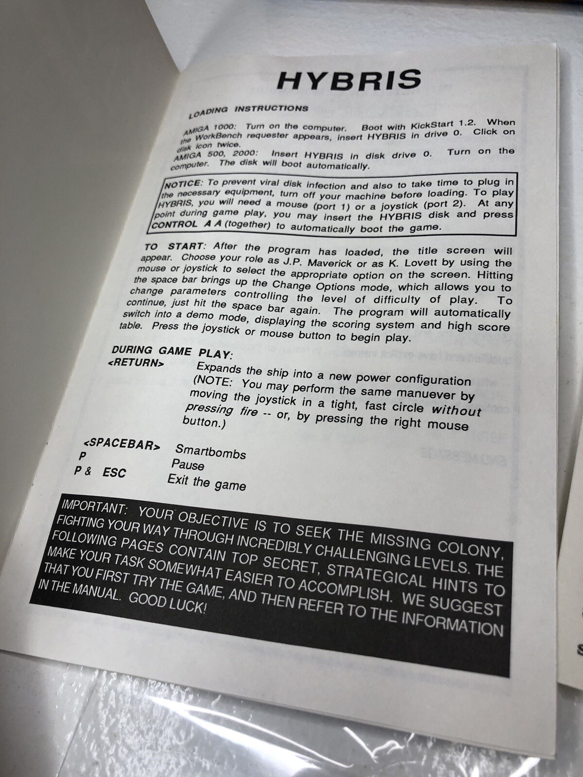 Hybris Commodore Amiga Game 1988 Discovery Software disk PC CLEAN CIB box RARE