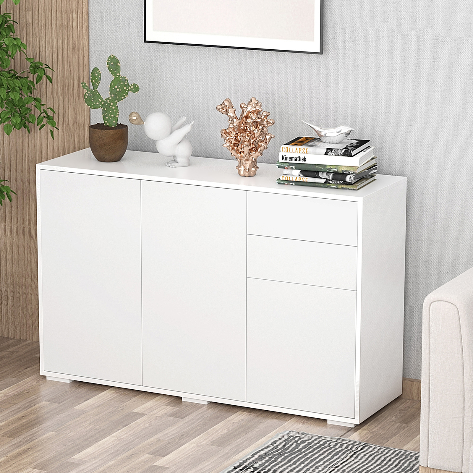 Rollbare Kücheninsel Mit Klappbarer Platte – Weiß, Mit Schrank, Schubladen & Regal – Mobile Arbeitsstation & Frühstücksbar