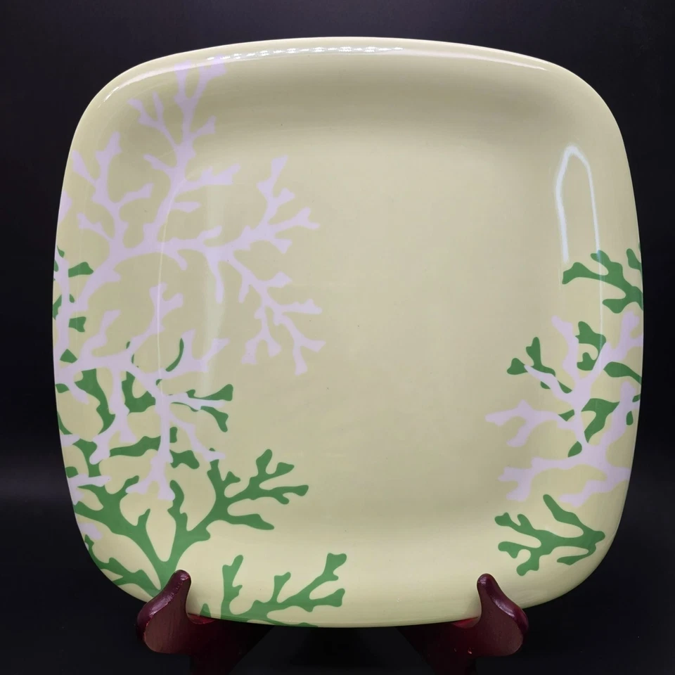 Platos de cena cuadrados de melamina Martha Stewart diseño coral blanco verde DH1322 Foto 3 de 4