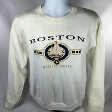 Vintage Boston Massachusetts Sailboat Sweatshirt L/XL Pullover DISCOLORED 90s