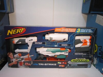 Nerf N-Strike Modulus Tri-Strike Blaster 10 Darts 4 Mega Darts 1 Missile NEW