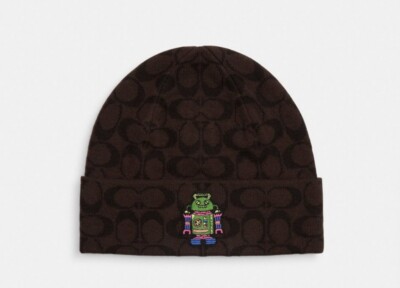 Coach CX132 Cosmic Coach Signature Robot Print Knit Beanie Walnut