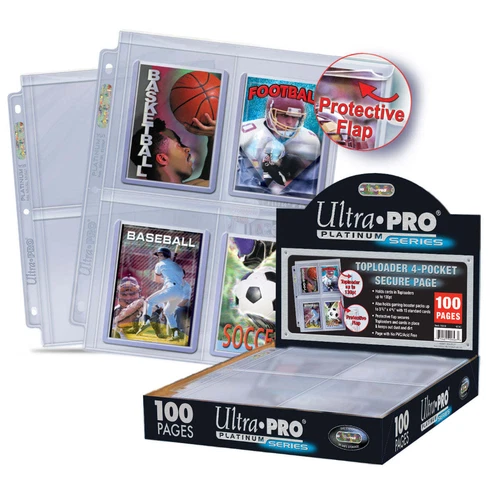 100Ct Ultra PRO 4Pocket Premium Secure Pages for Card Sheets Toploaders Binder
