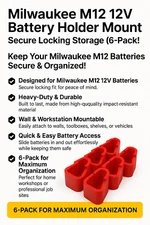 Milwaukee M12 12V Battery Holder Mount – Secure Locking Storage (6-Pack)