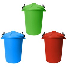 3 x Plastic 50L Dustbin Heavy Duty Locking Lid Kitchen Storage Garden Waste Bin