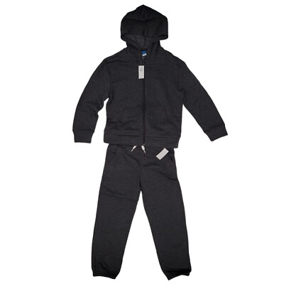 Kids Sweatsuit Hoodie Jogger Sweatpants Set Full Zip Gray Med