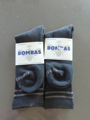 NEW 2 Pair Bombas Calf Socks Black Unisex Size Large Mens Womens K40