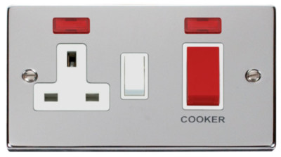 Click Deco poliertes Chrom 45A DP Herdsteckdose + Neon VPCH205WH