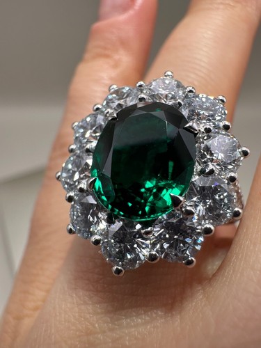 Anillo racimo de lujo de diamantes y esmeraldas cultivadas en laboratorio de 7,58 quilates de oro blanco de 18 quilates LGSL68 - Imagen 17 de 23