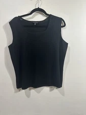 Ming Wang Women's Black Sleeveless Scoop  Studded Neck Knit Tank Top Sz XL
