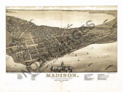 Panoramic Map of Madison WI c1885 16x20