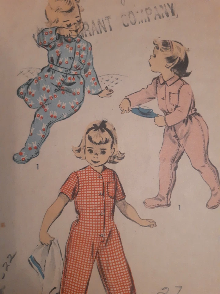 One Piece Romper Suit Advance Sewing Pattern 5721 Toddler Girls 3 VTG 50's Cut  - Image 2 of 4