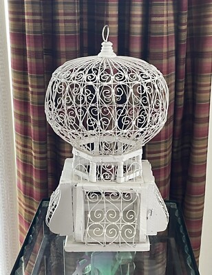 Victorian White Wood & Wire Dome 4 Sided Bird Cage 16'' Tall