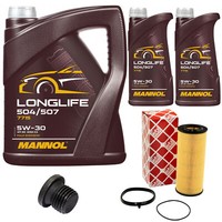 MotoröL Set Mannol 5W30 7 Liter + ÖLfilter + Schraube FüR Audi A4 A5 A6 A7 Q7