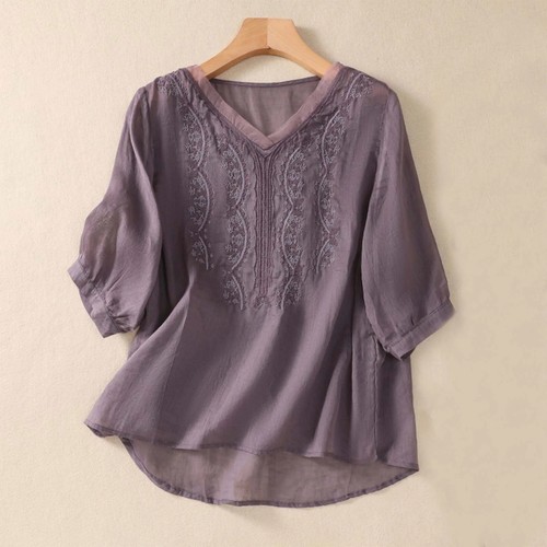 Vintage Ethnic Style Cotton Linen Blouse Summer Women Clothing Fashion - Afbeelding 25 van 28