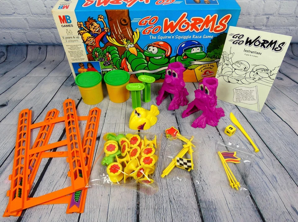 GO GO WORMS - The Squirm 'n' Squiggle Race Game by MB Games 1994 (5+) ~ Complete - Image 2 of 4