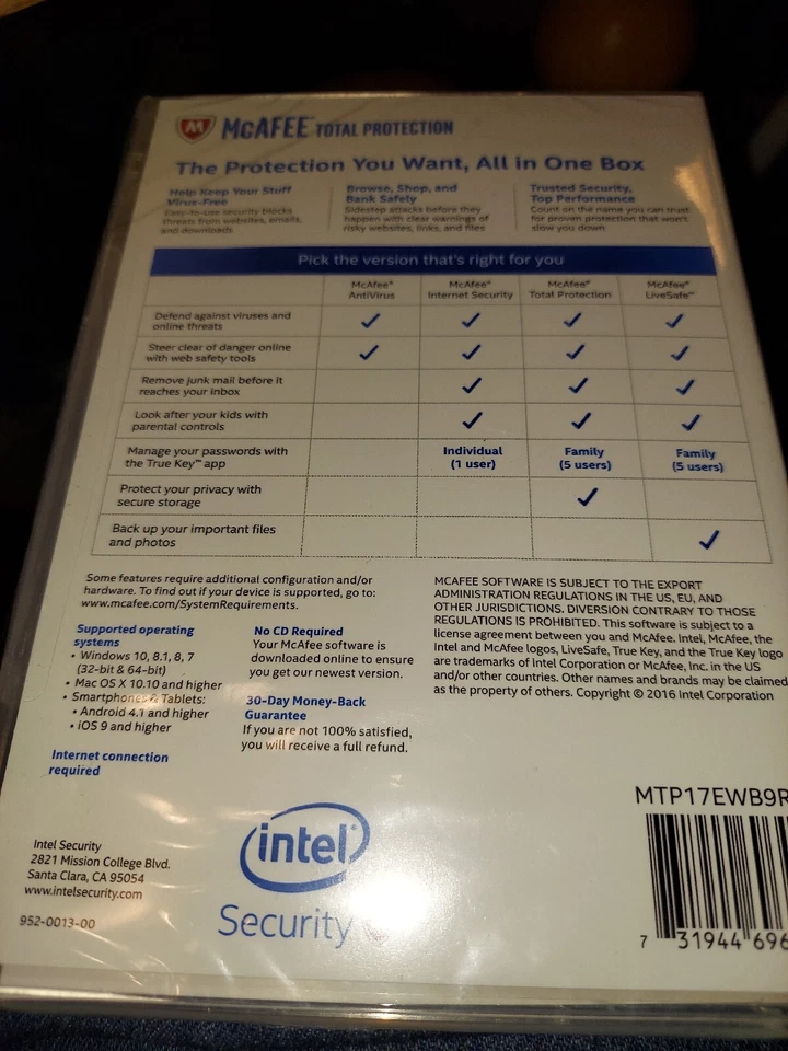 BRAND NEW  McAFEE Antivirus Total Protection 2017 (3 Devices) Factory Sealed, - Image 2 of 2