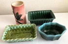 Vintage Lot 4 PCS of Pottery USA Hull Planters Green Drip Pink Bamboo Vase