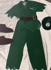 RARE Disney World Kids Peter Pan Costume L 10-12 Jacket Top Pants Belt Shoes Hat