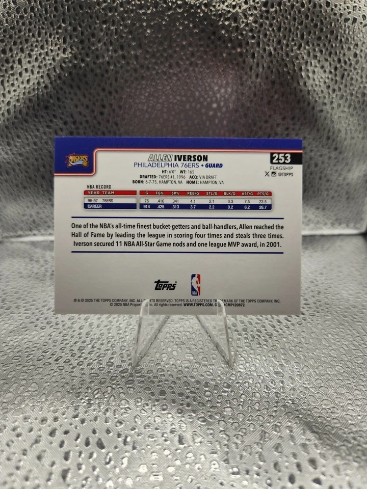 Lámina arco iris negra exclusiva para hobby Topps Allen Iverson 2025-26/10 SSP 76ers Salón de la fama Foto 2 de 3