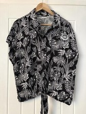 Beloved Woman Black and White Leaf Print Blouse with Tie, UK 18