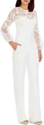 Dress the Population White Mila XS Lace Long Sleeve Jumpsuit Size Medium $368