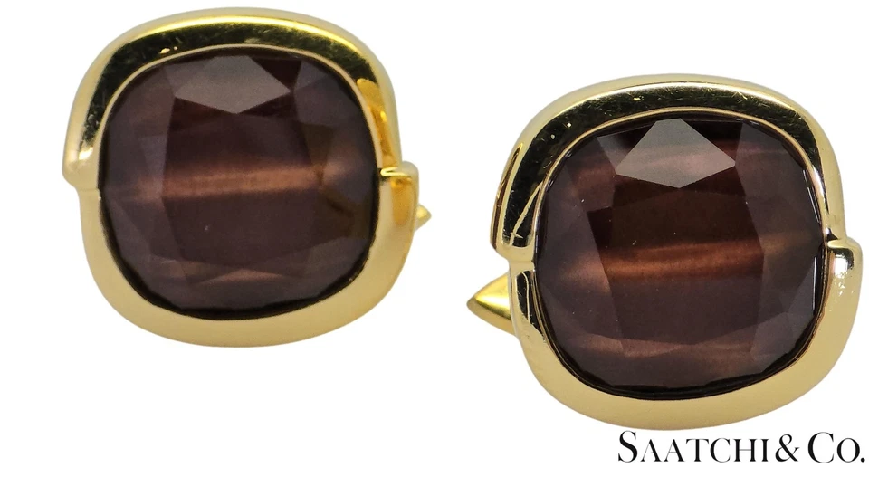 Oro Amarillo 18K (750) - Cuarzo Marrón Natural 15 Ct: Gemelos Foto 2 de 4