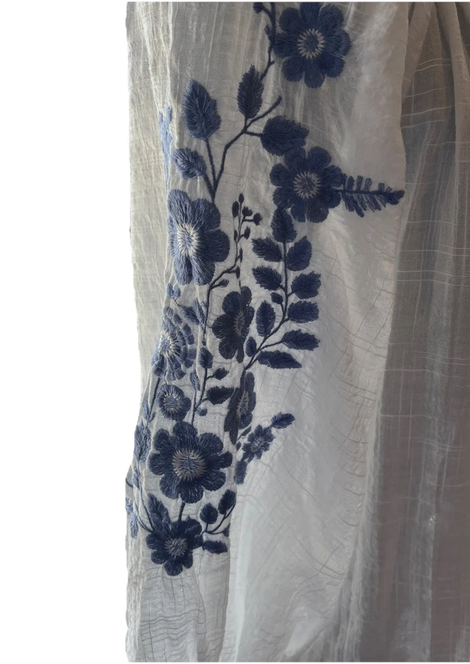 Blusa Boho Max Studio Blanca Bordada Azul Flor Lino Look Talla S Caprichosa Foto 3 de 4