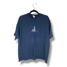 Vintage San Francisco All Embroidered Golden Gate Bridge Navy T-shirt Size XL