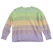 LOFT Ombre Stripe Crew Neck Sweater Pastel Green Yellow Purple Size Medium M