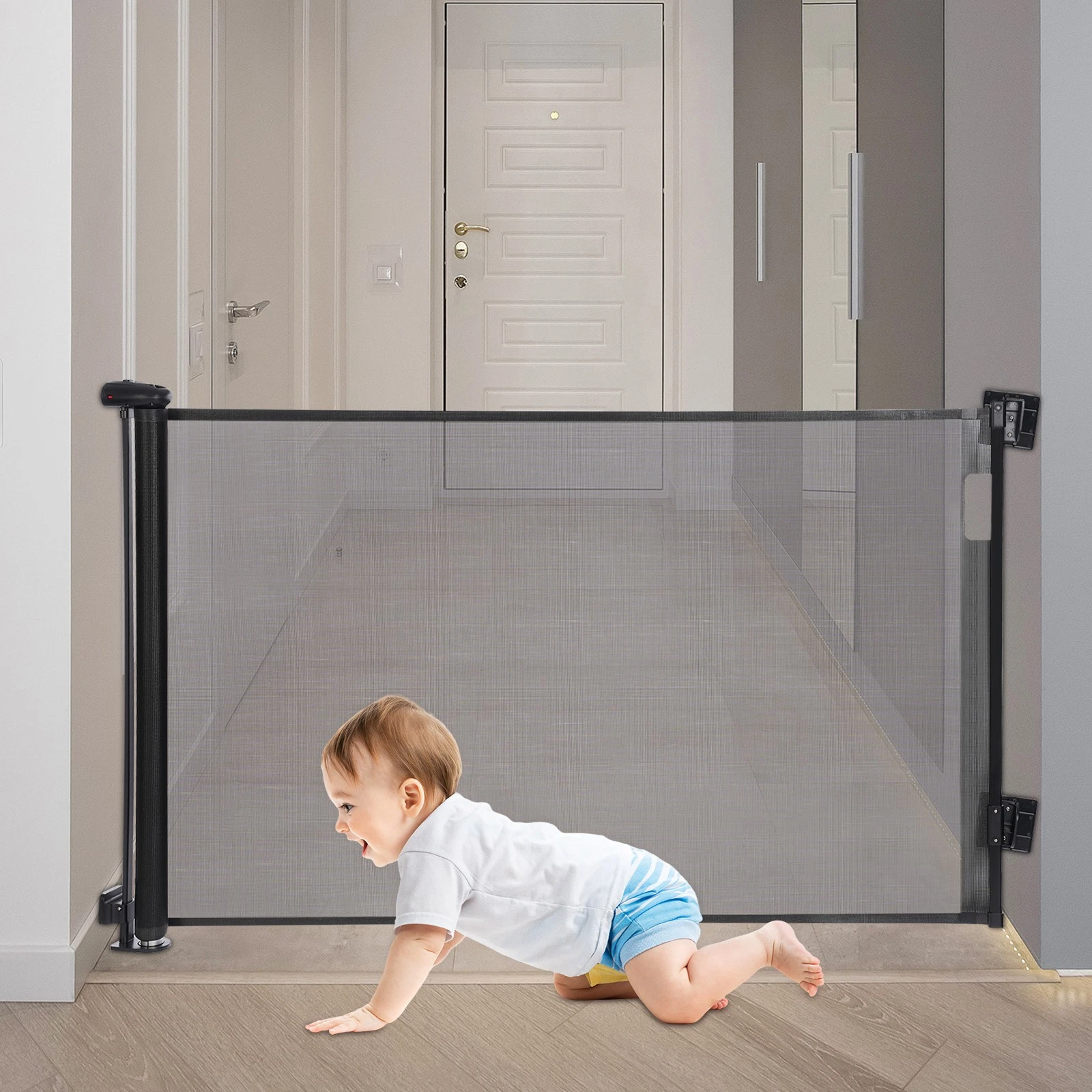 Retractable Baby Gate Extra Tall Mesh Baby /Pet Dog Retractable Gate 140*86cm
