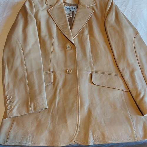 Giacca pelle Pamela McCoy donna media beige marrone marrone marrone bottoni lunghezza media nuova con etichetta - Foto 8 di 11