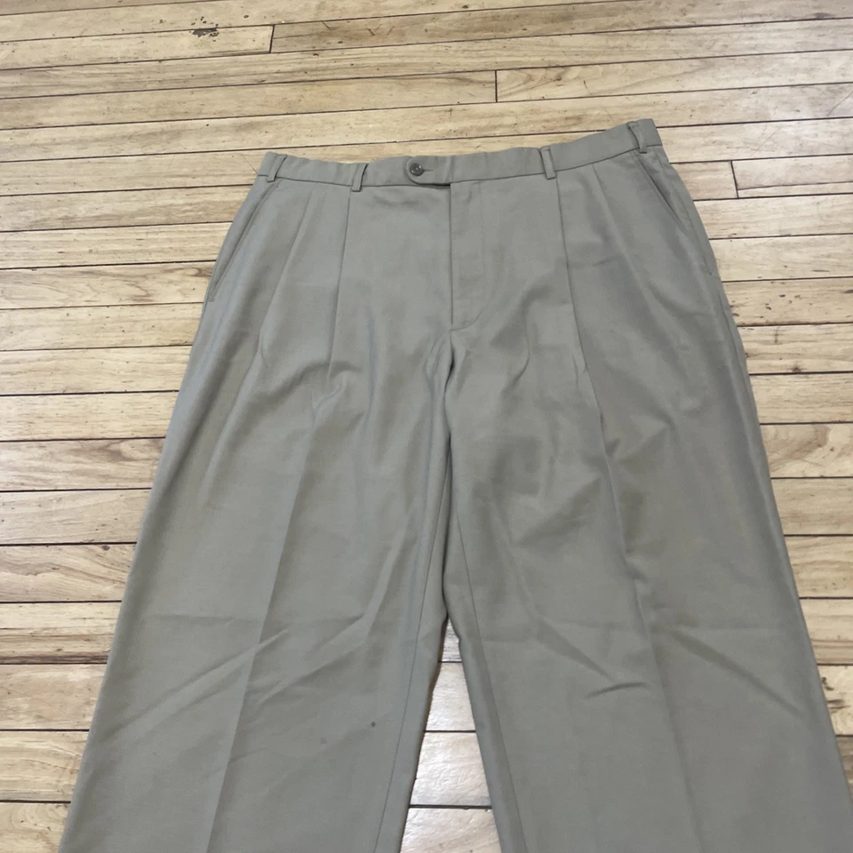 Pantalones retro vintage años 90 Linea Naturale plisados hombre 38x32 caqui con puños Foto 3 de 4