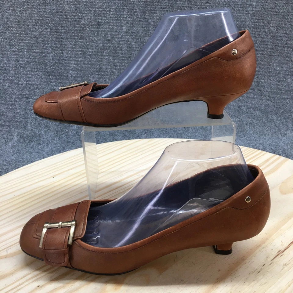 Ak Anne Klein Heels Womens 8 M Pump Brown Faux Leather Slip On Kitten Heels - Image 3 of 4