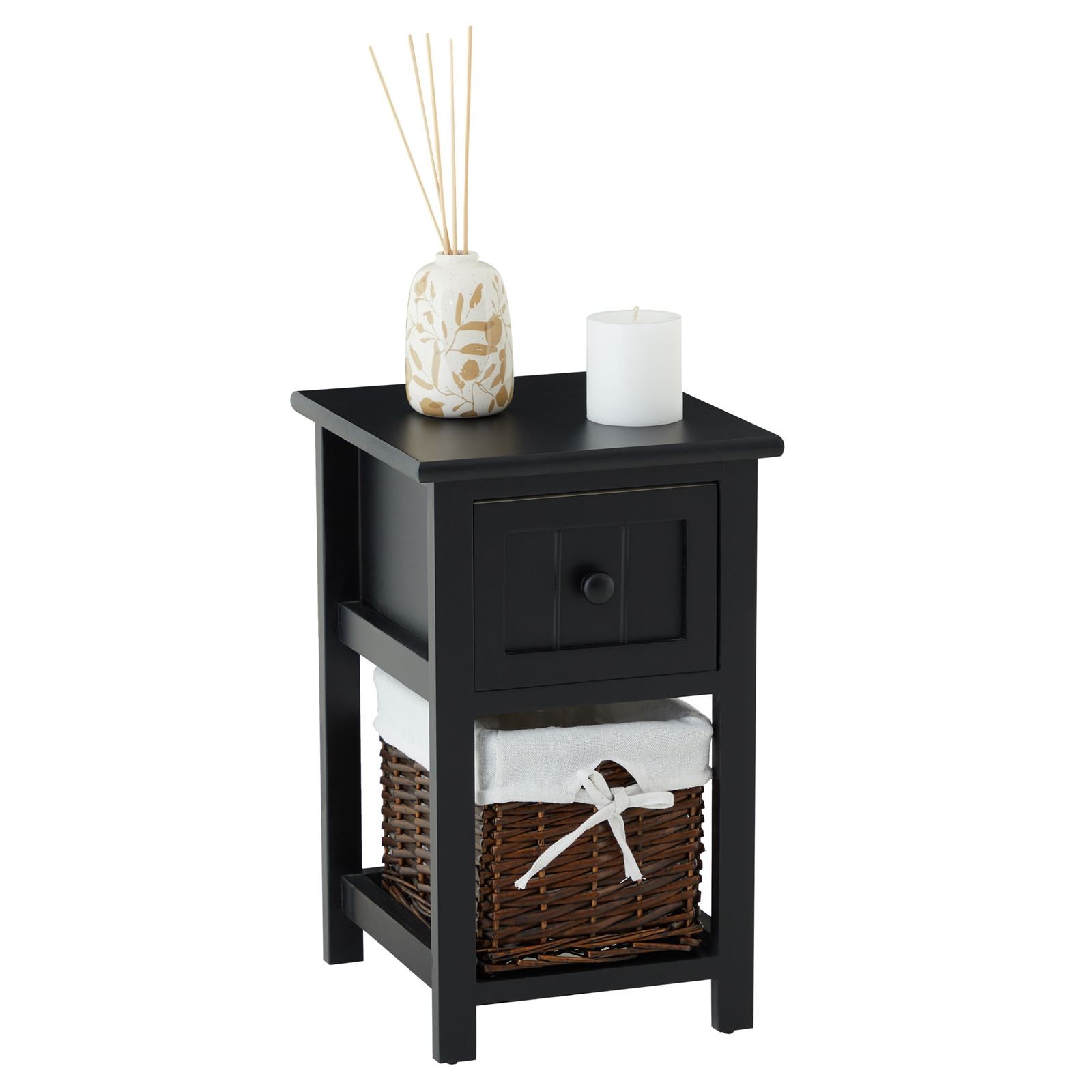 Table de chevet noire en bois anti-désordre pour petits espaces de nuit