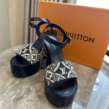 LOUIS VUITTON Logo LV Monogram Platform Sandals Mules Pumps Women 36 With box