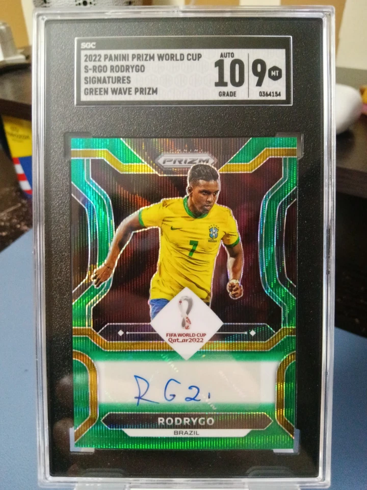 2022 Panini Prizm FIFA World Cup Qatar Rodrygo Signatures Green Wave SGC 9/10 - Image 2 of 3