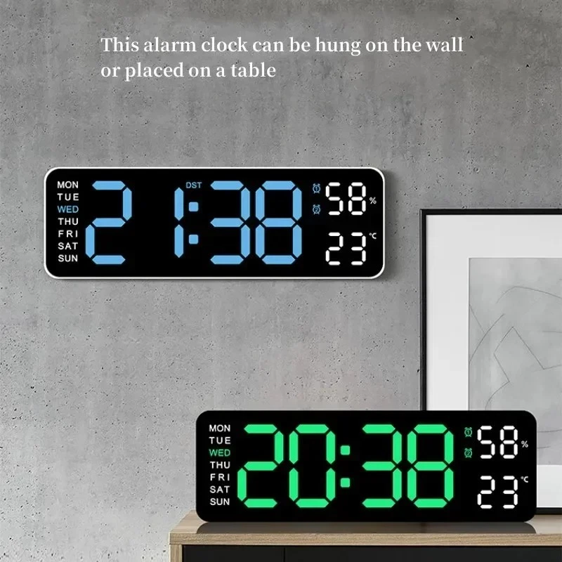 9 Inch Large Digital Wall Clock USB Powered TEMP Humidity Dimmer 12/24H Battery - Image 4 of 4